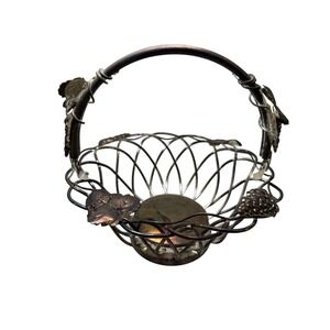 Godinger Silver Art Co Wire Fruit Basket Silver Grape Leaf Motif Vintage Decor